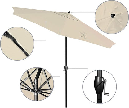 California Umbrella 9' Rd Aluminum Patio Umbrella, Crank Lift, Auto Tilt, Black Finish, 4yr Fade Warranty, Canvas