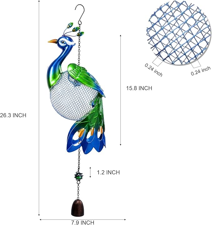 Yinns Bird Feeders - Squirrel Proof Wild Bird Feeder for Outside, Peacock Shaped Birdfeeders, Metal Hanging Bird Feeder for Garden Patio Yard Decor