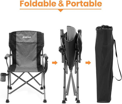 XGEAR Camping Chair with Padded Hard Armrest, Sturdy Folding Camp Chair with Cup Holder, Storage Pockets Carry Bag Included, Support to 400 lbs
