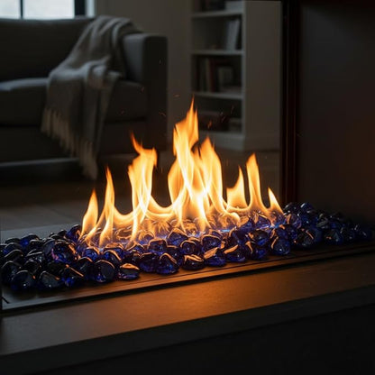 Mr. Fireglass 10 Pounds Diamond Fire Glass, 1 inch High Luster Reflective Fire Pit Glass Rocks for Propane & Natural Gas Fire Pits Fireplace & Lanscape, Cobalt Blue