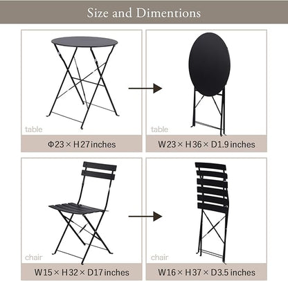 Indoor/Outdoor 3-Piece Foldable Bistro Set, Folding Outdoor Patio Furniture Sets, 2 Chairs and 1 Table, Weather-Resistant Outdoor/Indoor Conversation Set for Patio, Yellow, Black, US001