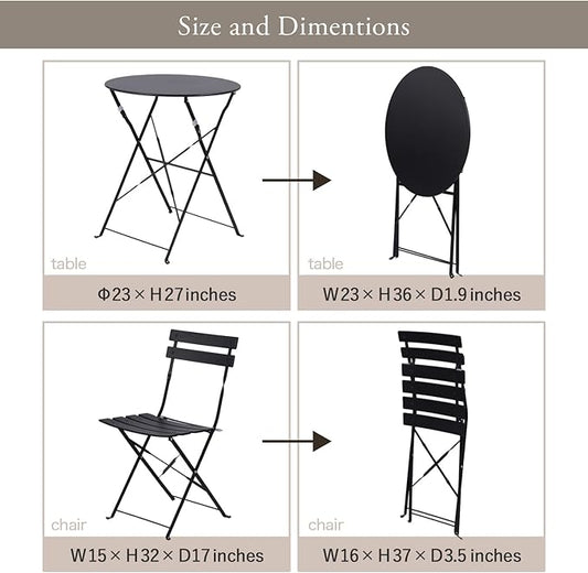 Indoor/Outdoor 3-Piece Foldable Bistro Set, Folding Outdoor Patio Furniture Sets, 2 Chairs and 1 Table, Weather-Resistant Outdoor/Indoor Conversation Set for Patio, Yellow, Black, US001