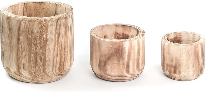 CYS EXCEL 11'' Burnt Finish Cylinder Planter Lightweight Natural Wood Cachepot for Indoor Plants, Succulents, Herbs, Home & Office Decor