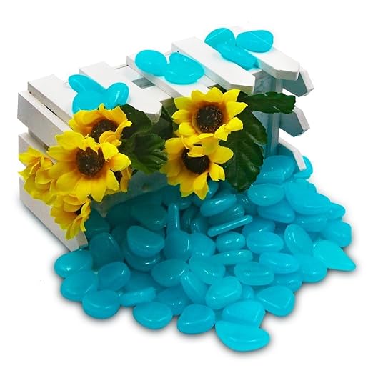 340pcs Glow in the Dark Garden Pebbles, Gardening Luminous Glow Stones Outdoor Decor Glowing Water Fish Tank Gravel (Blue)