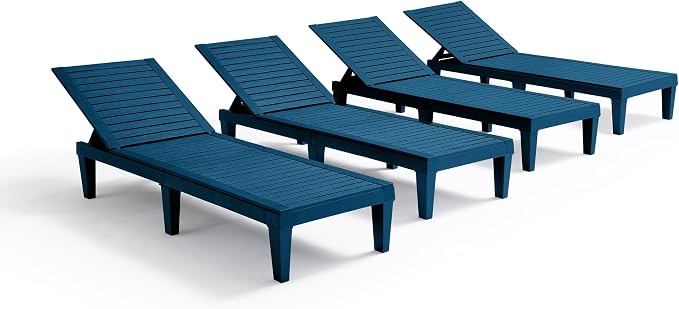 Nestl Sun Tanning Chair - Blue Chaise Lounge Chair Outdoor, Lightweight Pool Lounge Chairs Set of 4, Adjustable 5-Position Reclining Lawn Chair, Waterproof Beach Outdoor Lounge Chairs