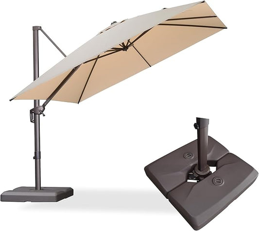 PURPLE LEAF 10' X 10' Patio Cantilever Umbrella with Base Included Square Outdoor Umbrella with 360° Rotation and Aluminum Offset Hanging for Garden Backyard Pool, Beige