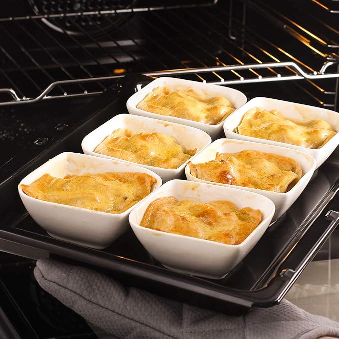 DOWAN Ramekins 8 oz Oven Safe, Creme Brulee Ramekin, Semi-Square Dessert Bowls, Small Serving Bowls, Porcelain Sauce Souffle Dishes, Dipping Custard Cups, Set of 6, Soft White