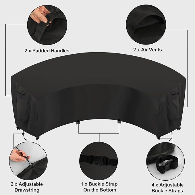 OutdoorLines Waterproof Curved Outdoor Sectional Cover - UV Resistant Windproof Patio Sectional Sofa Covers for Deck, Lawn and Backyard, Heavy Duty Furniture Covers (190Lx36Dx39Hx128FL, Black)