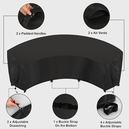 OutdoorLines Waterproof Curved Outdoor Sectional Cover - UV Resistant Windproof Patio Sectional Sofa Covers for Deck, Lawn and Backyard, Heavy Duty Furniture Covers (190Lx36Dx39Hx128FL, Black)