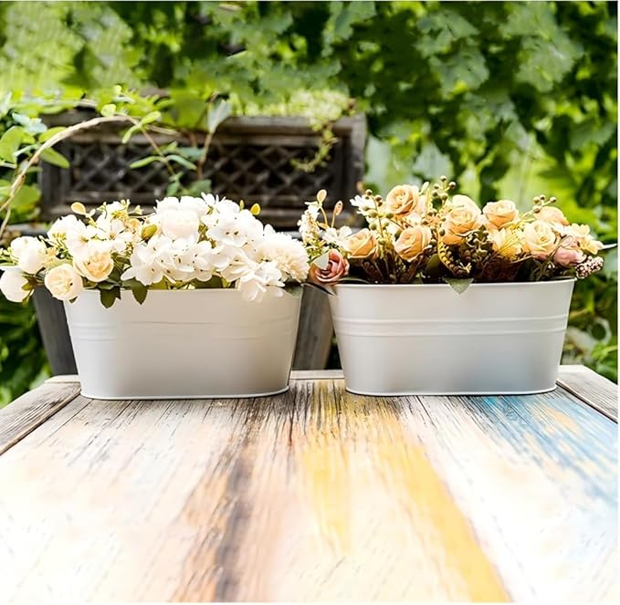3 Pack Metal Iron Plant Pot Holders Balcony Garden Plant Planter Baskets Fence Bucket Pot Bucket Flower Holders Wall Hanging Decor Pot with Detachable Hooks
