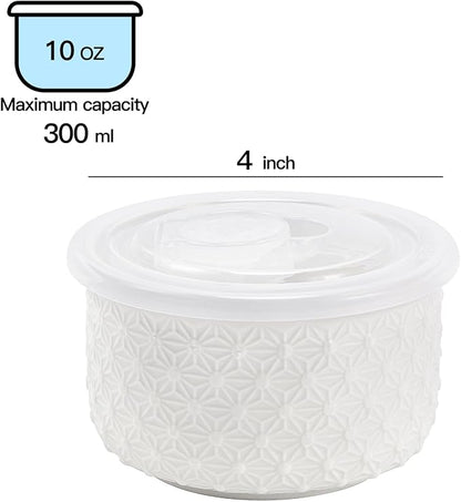 10 oz Set of 4 Oven-Safe Porcelain Ramekins with Lids, Large White Souffle and Creme Brulee Baking Dishes, Ramekin Bowls for Sauce and Dessert