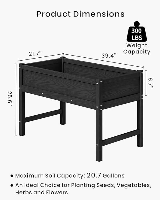 HDPE Raised Garden Bed with Legs, Outdoor All-Weather Elevated Planter Box Raised Beds for Seeds, Herb, Flower, Vegetable (Black)