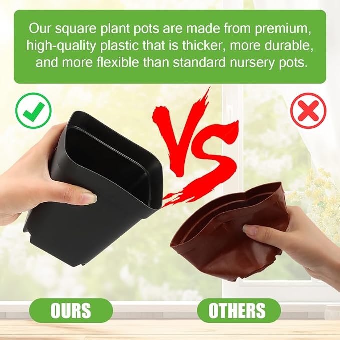 Square Nursery Pots 5.5 Inch, Plastic Plant Pot with Drainage Holes, 30 Pcs Reusable Seedling Starter Pots Garden Flower Pots Planters for Indoor Plants, Transplanting, Succulents, Cuttings