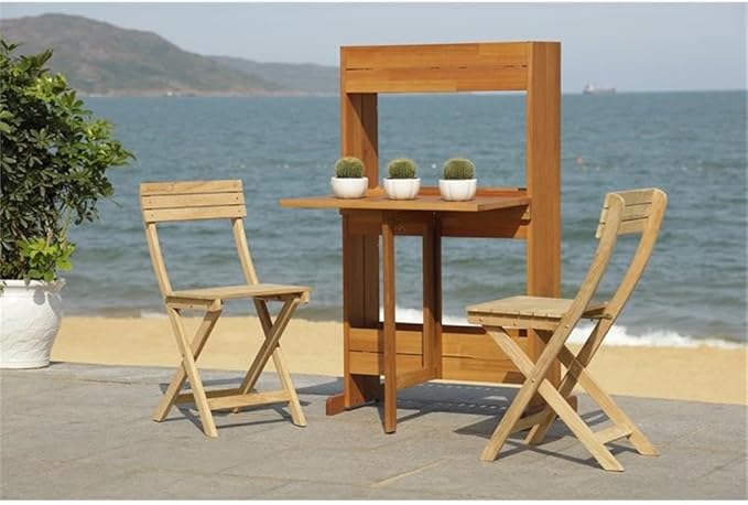 SAFAVIEH PAT7047A Outdoor Collection Barley Natural Flower Shelf 3-Piece Bistro Set