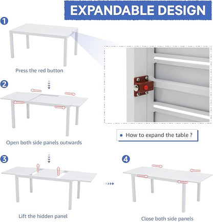 Soleil Jardin 9-Piece Outdoor Patio Dining Set, 59" - 83" Aluminum Expandable Outdoor Dining Table Set for 8, 8 Stackable Chairs with Gray Removable Cushions, White
