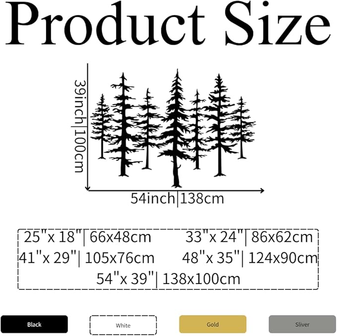 Pine Tree Metal Wall Art, Big Pine Trees Metal Wall Art, Metal Pine Tree Art, Metal Minimalist Pine Wall Decor, Nature and Forest Decor, Tree Decor Wall Hanging, Nature Lover Gift (Gold, 66"x 47"| 167x121cm)