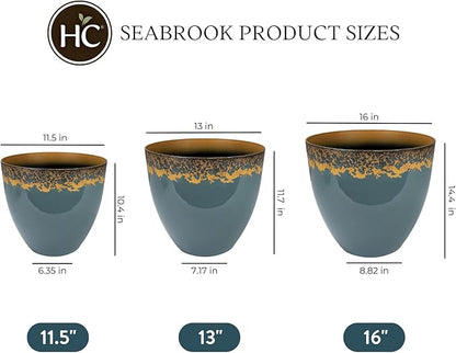 The HC Companies 11.5 Inch Seabrook Decorative Round Planter - Lightweight Premium Resin Plant Pot with a Ceramic Look for Indoor Outdoor Use, Slate Blue