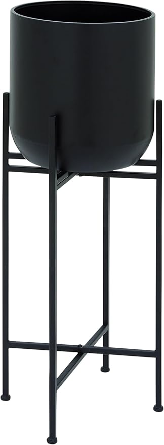 Deco 79 Metal Indoor Outdoor Planter Tall Large Planter Pot with Removable Stand, Planter 12" x 12" x 36", Black