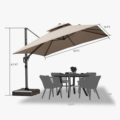 PURPLE LEAF Cantilever Patio Umbrella Outdoor Aluminum Offset Square Umbrella Windproof Heavy Duty Hanging Outside Umbrella for Deck Pool Garden