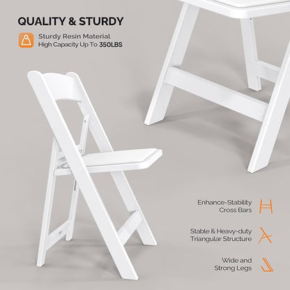 VINGLI Resin Folding Chairs with Cushion, Foldable Plastic Chair with Comfortable Padded Seats, Perfect for Event Party Indoor Outdoor, White, 1 PC