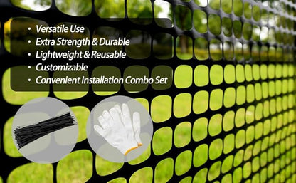 PotatoLife Plastic Mesh Fence Safety Fence, Extra Strength 4'x50' Roll with 100 Zip Ties, Resuable Temporary Netting for Garden Fencing, Construction, Snow Fencing, Animal Barrier, Poultry, Deer, Dog