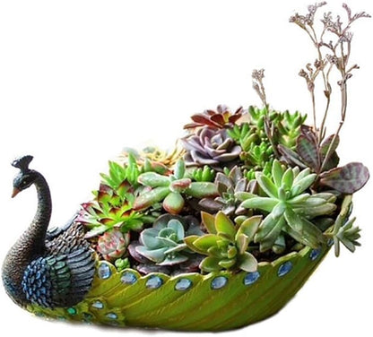 Gonetre Handmade Vintage Resin Peacock Succulent Planter Pot Decorative Cactus Flower Pot Container for Plants