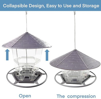 Bird Feeders for Outdoors 2 Pack, Adjustable Sturdy Wire and Roof, Plastic Bird Feeder for Garden, Backyard, Terrace
