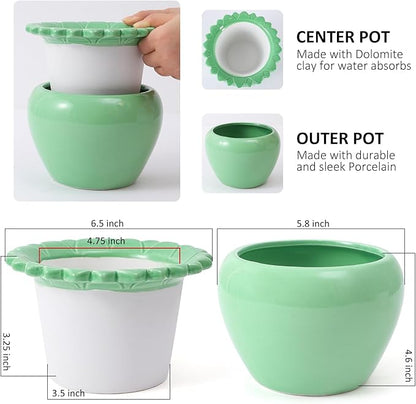 African Violet Flower Pot Green Ceramic Self Watering Flower Pot 6.5 * 4.6 * 4 inch Simple Plant Self Watering Pot Indoor Flowers High Absorption Herbaceous Flower Pots Modern Decor Pots