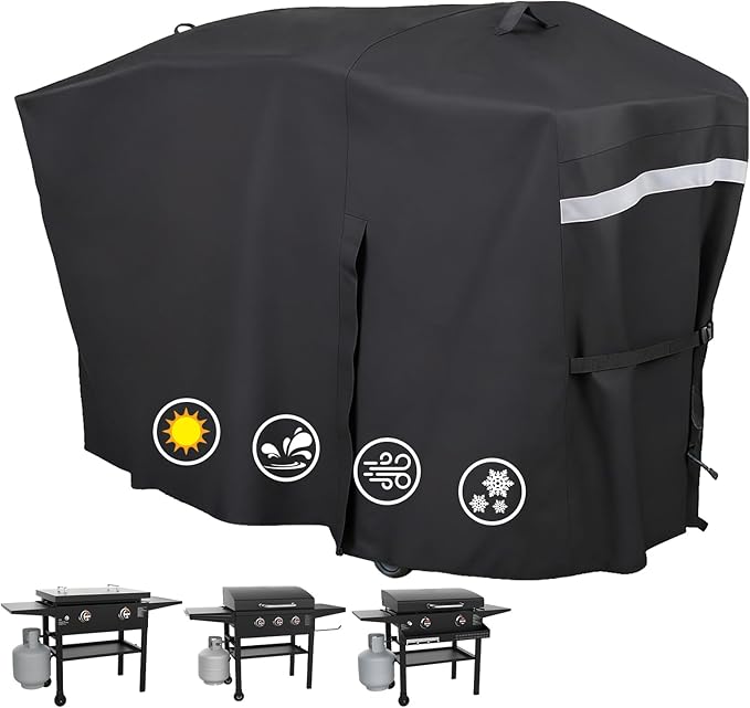 Utheer Grill Cover for Blackstone 28 Inch Griddle with Hood, 5483 Cover 600D Waterproof Heavy Duty Flat Top Grill Cover, Full-Length Outdoor Griddle Cover with Zipper and Adjustable Buckles, Black