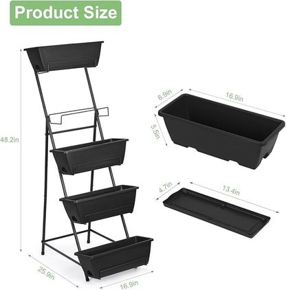 YBING Vertical Garden Planter 5 Tier Raised Garden Bed Outdoor Tiered Herb Garden Planter Standing Vertical Planter Box Flowers Vegetables Planters Black