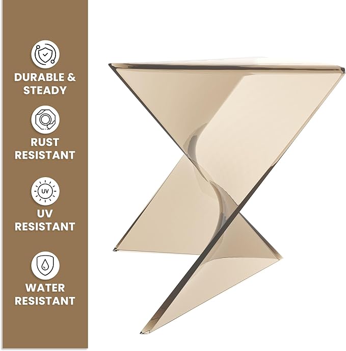 LeisureMod 15.75" Stackable Weather-Resistant Plastic Triangular Side Table - Accent End Table for Indoor & Outdoor Use (Transparent Amber, Set of 4)