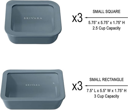 12-Piece Glass Meal Prep Containers Set with Lids (6 Containers + 6 Lids) | Microwave-Safe Airtight Seal, Oven-Safe Ceramic-Coated Glass | Zero Plastic, No PFAS/PFOA/BPA [Dusk]