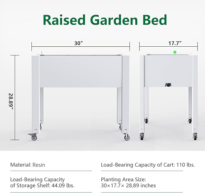 Vixzen Raised Garden Bed Outdoor,Reinforced Large Planter Box with Wheels,Mobile Planter Bed Box for Backyard, Patio, Balcony (Ashen, 30.04 * 17.72 * 28.9)