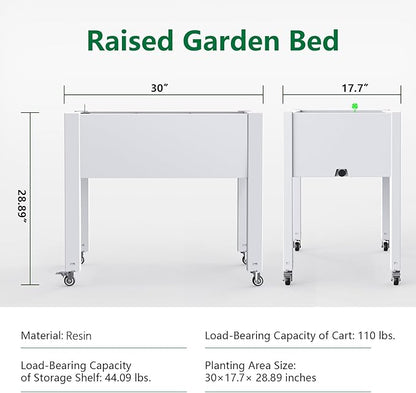 Vixzen Raised Garden Bed Outdoor,Reinforced Large Planter Box with Wheels,Mobile Planter Bed Box for Backyard, Patio, Balcony (Ashen, 30.04 * 17.72 * 28.9)