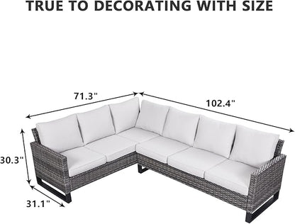 HUMMUH 9 Piece Patio Furniture All Weather 6-Seater Outdoor Sectional Sofa with Patio Swivel Chairs and Outdoor Chairs Ottomans for Porch,Garden,Backyard,Deck