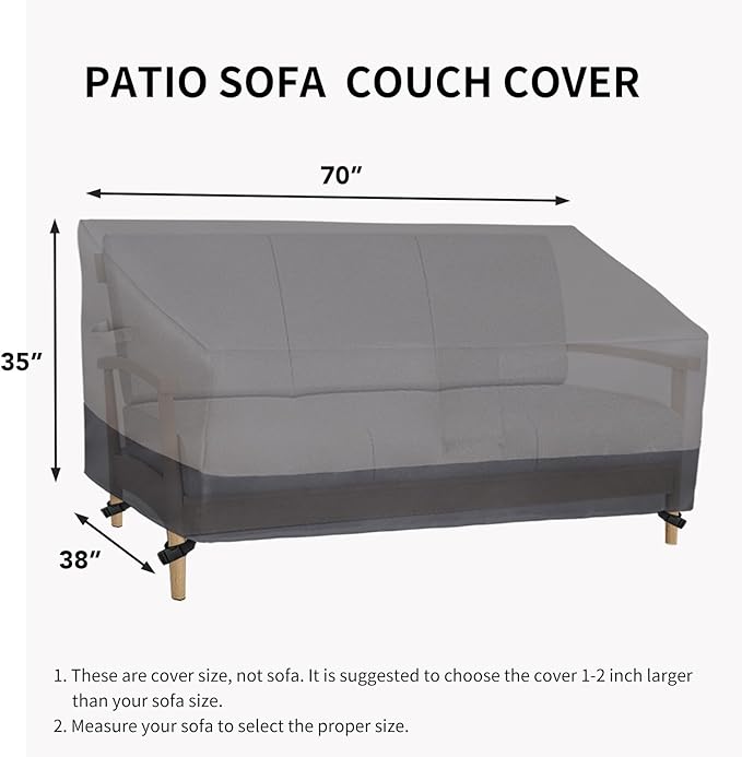 Easy-Going Outdoor Sofa Cover Heavy Duty Patio Furniture Loveseat Couch Bench Cover Windproof Durable (70Wx38Dx35H inch, Gray/Dark Gray)