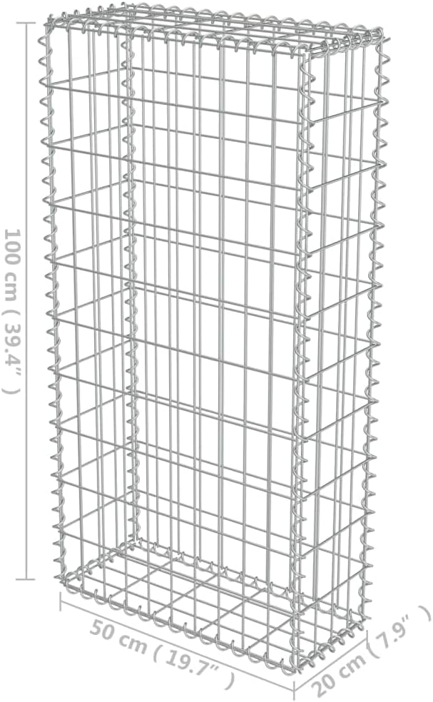 Galvanized Steel Gabion Wall with Covers, Gabion Mesh Wire Wall Panel Galvanized Steel Garden Stone Wire Basket Fencing Patio Decorative Fence, 19.7"x7.78"x39.4",-176