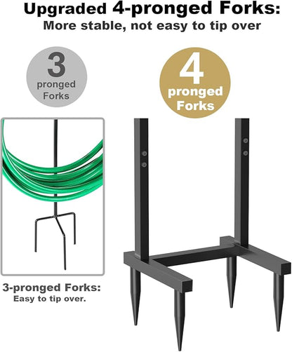Artigarden Freestanding Garden Hose Holder with 4 Spikes, Heavy Duty Metal Reel Stand Hanger Rack Organizer, Holds Storage 150ft Hose for Outside Yard Lawn, Black