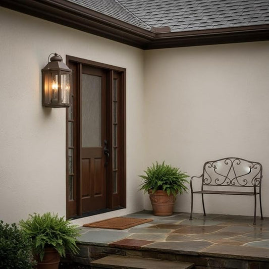 Hinkley Anchorage Large Wall Mount Outdoor Lantern - Aluminum, Clear Glass, Arched Carriage Handle, LED Included - Light Oiled Bronze Finish