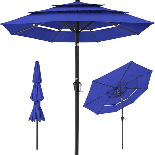 Best Choice Products 10ft 3-Tier Market Patio Umbrella, Outdoor Sun Shade with Tilt, Crank Lift, 8 Ribs for Backyard, Deck, Poolside – Resort Blue