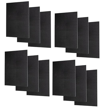 WallPeg Pegboard Panels Garage Organization - 12 ea (24"x16") Black Peg Board Panel Set - (PB-1-B) Tool Organizer, Crafts, Shop, Home, Office, Wall Storage Kit