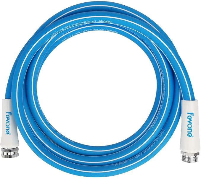 FEVONE 12 ft x 5/8 in Garden Hose, Drinking Water Safe Flexible Water Hose, Short Lightweight Hybrid Polymer Hose, Kink-Resistant, 3/4 in Aluminum Fittings, Leak-Free, 600 PSI