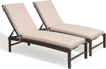 Crestlive Products Chaise Lounge Chair with Cushion,Outdoor 5 Position Recliner, All Weather Furniture for Patio, Beach, Yard, Pool (2PCS Beige)