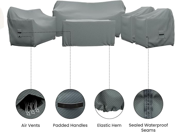 Covers & All Patio Furniture Cover Set, 5 Piece Outdoor Furniture Covers, Water-Repellent, UV & Weather Resistant Covers for Sofa, Loveseat, Chairs & Coffee Table with Elastic and Padded Handles