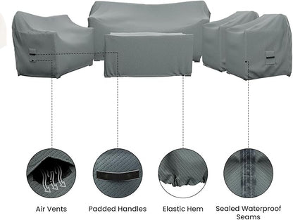 Covers & All Patio Furniture Cover Set, 5 Piece Outdoor Furniture Covers, Water-Repellent, UV & Weather Resistant Covers for Sofa, Loveseat, Chairs & Coffee Table with Elastic and Padded Handles