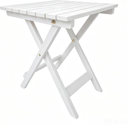 Outdoor Wooden Side Table, Folding Patio End Table, Small Square Furniture Table for Adirondack Chair, Balcony, Porch, Acacia Wood, No Assembly, White
