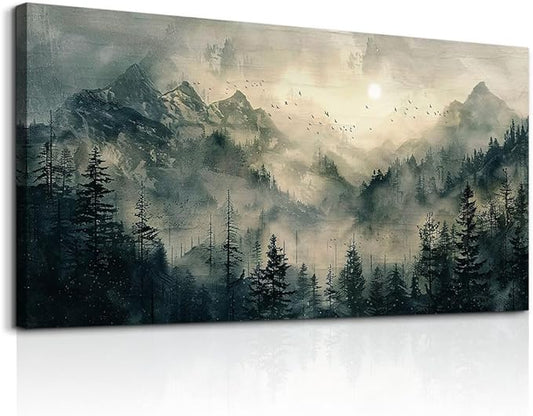 FUHAIHUA Canvas Wall Art For Living Room Large Wall Decor For Office Modern Bedroom Decorations Forest Fog Landscape Pictures Farmhouse Painting Artwork Wall Mural Aesthetic Home Decor 30x60 In