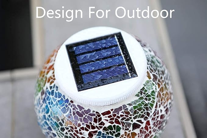 Waterproof Color Changing Table Lamp, Solar Powered Mosaic Glass Ball LED Garden Lawn Night Light Lamps, Party Lights for Home,Yard, Indoor,Outdoor Decoration Lights (Tricolor Plating)
