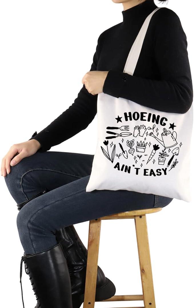 G2TUP Gardener Gift Hoeing Ain’t Easy Reusable Canvas Tote Bag Garden Lover Gift Gardening Shopping Handbag Bag