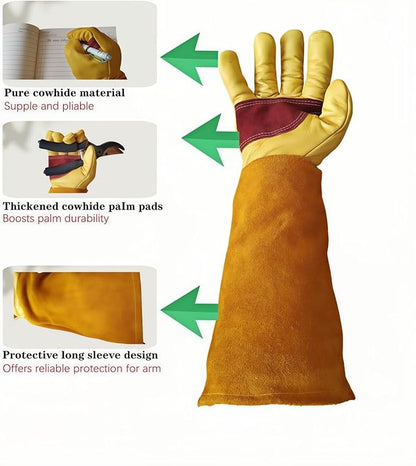 Womens/Mens Gardening Gloves for Rose and Cactus Handling,Cow Leather Garden Gloves Women/Men Thorn Proof